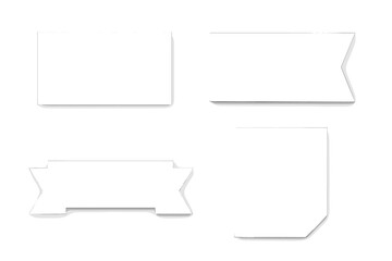 Poster - Blank Paper Sheets and Banners Set. Realistic White Card Templates with Shadows. Vector Collection of Empty Rectangular, Ribbon, and Folded Paper Elements for Notes, Labels, Stickers, Web Design