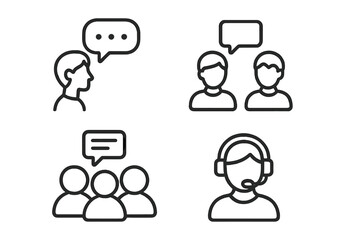 Poster - Communication and Speech Bubble Line Icons Set. People Talking, Discussion, Teamwork, Customer Support, Group Conversation. Web, App, Mobile UI, Outline Vector Illustration