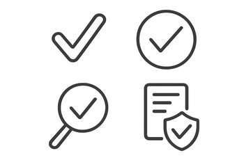Fototapete - Check mark icon set in thin line style. Approve, tick, and quality check symbols for web and mobile applications. Document validation and security inspection vector signs.