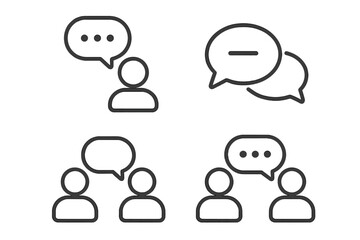 Poster - Communication icon set. Line art style. People talking, chat, discussion, dialogue, message. Speech bubble, contact us, support, feedback. UI UX web and mobile app icons.