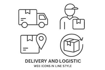 Fototapete - Delivery and logistic vector icon set in thin line style. Shipping service, courier, package tracking, order return and e-commerce symbols for web and mobile app design.