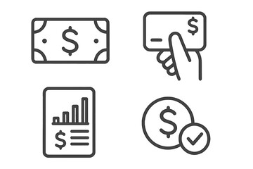 Fototapete - Finance and money line icon set. Business and banking thin line icons for web and mobile app design. Payment, financial report, pay with card, approved transaction concept.