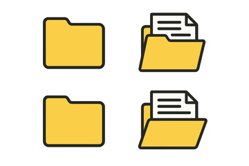 Poster - Folder icon set vector illustration. Open folder with documents and closed folder. Flat design. Data, file, directory, archive, storage, documents, office, business symbol.