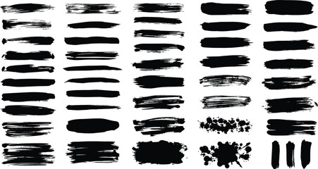 Aufkleber - 
Brush hand drawn vector strokes, paint stains, artistic textured backgrounds, text frames. Big set, collection. Grungy rectangles, freehand wide stripes, lines, uneven shapes, rough edges and texture