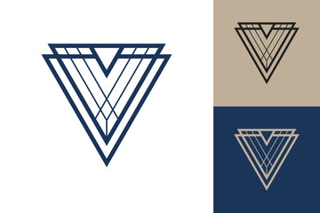 Fototapete - Geometric triangle logo icon. Triangle concept vector design with minimalistic linear style