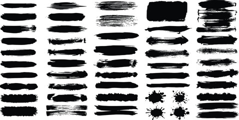 Aufkleber - 
Brush hand drawn vector strokes, paint stains, artistic textured backgrounds, text frames. Big set, collection. Grungy rectangles, freehand wide stripes, lines, uneven shapes, rough edges and texture