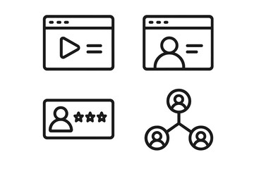 Poster - Social Media and Web Icons Set in Modern Line Style. User Profile, Video Content, Rating, Networking, Website Interface, Digital Marketing, Online Communication, Business Network
