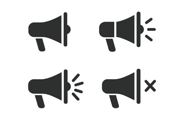 Fototapete - Megaphone Loudspeaker Icon Set. Announcement, Notification, Sound On Off, Mute, Alert, Audio Volume, Speaker Symbol. Communication, Promotion, Marketing, Advertising Concept, Vector Isolated