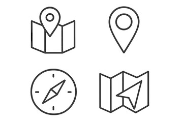 Poster - Navigation and Location Line Icons Set. Map Pin, GPS Marker, Compass, Navigator, Folded Map. Minimal Outline Symbols for Web, Mobile App, Travel, Directions, Geolocation, Wayfinding