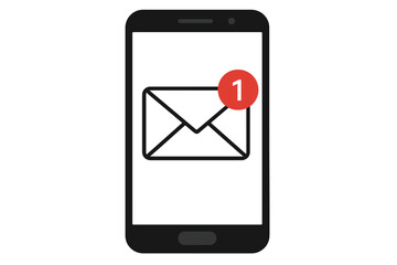 Fototapete - Smartphone Email Notification Icon. New Message Alert Symbol. Mobile Device with Envelope and Red Badge. Unread Email Notification. Incoming Mail. Communication App Notification. Vector Illustration