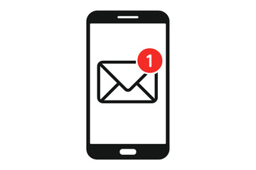 Poster - Smartphone email notification icon. Unread message alert on mobile phone screen. Envelope with red badge. New mail received. Communication, inbox, notification vector illustration