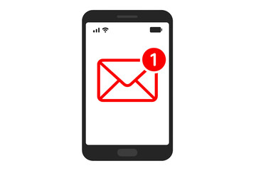 Fototapete - New email notification icon on smartphone screen. Unread message alert symbol. Mobile phone with envelope and notification badge. Vector illustration for communication, mail, inbox, alert.