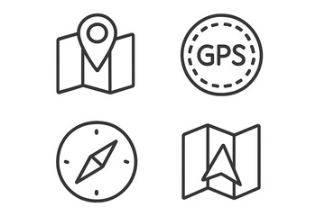 Poster - navigation location gps icons set. map pin, compass, navigator, marker, folded map, location symbol.