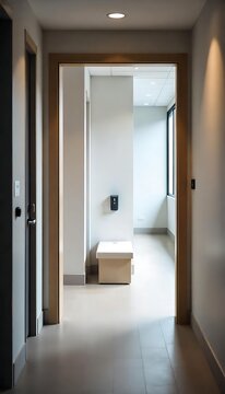 Generative AI Spacious bright minimalist modern interior corridor hallway