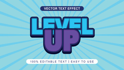 Poster - bold editable level up text effect in blue and purple color with sunburst background illustration	
