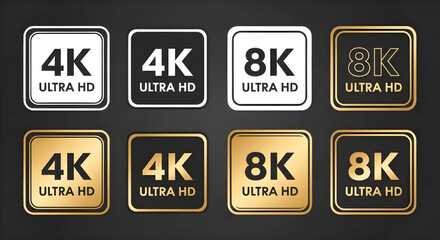 Fototapete - 4K and 8K Ultra HD Resolution Icons Set | Technology Badges for High Definition Media, Displays, and Marketing Materials