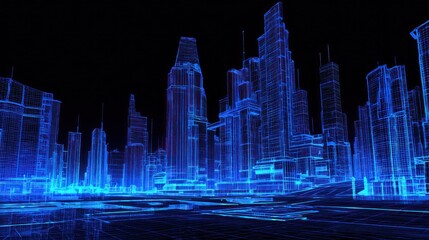 Poster - digital wireframe cityscape night view