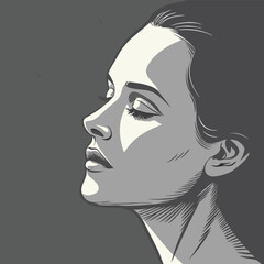 Poster - Monochrome Textured Portrait Abstract Woman s Face with Grayscale and CMYK Elements