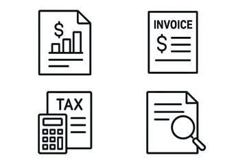 Aufkleber - Accounting and finance line icon set. Business bookkeeping, financial management concept. Includes audit, invoice, tax return, payment calculation, and budget analysis icons.