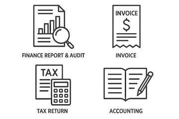 Aufkleber - Accounting icon set in line style. Finance, audit, invoice, and tax return vector icons for web and mobile app. Financial report, bookkeeping, payment, tax calculation.