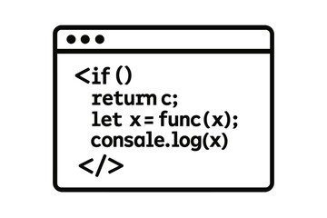 Fototapete - Minimalist Coding Window Vector. Abstract Programming Interface. Browser Frame with Pseudocode. Developer Script Snippet. Black and White Code Illustration. Software Concept