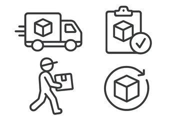 Poster - Delivery and logistics line icon set. Shipping service symbols for web and mobile app. Includes express truck, courier, order tracking, and package return or refund icons.