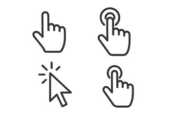 Fototapete - Hand click vector icons set. Website computer interface button for web design. Vector symbols collection of pointer, cursor, clicking finger, press and tap gesture icons.