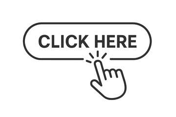 Fototapete - Click here button with hand pointer. Modern web button with mouse cursor. Call to action concept for website. User interface design element. Finger tap, press, push icon.