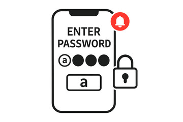 Poster - Mobile phone password entry screen vector. Secure login, password protection, authentication, lock icon, notification alert, two factor verification, data security concept illustration