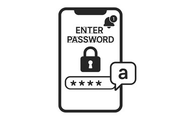 Poster - Mobile phone password entry screen vector. Secure login, password protected access, lock icon, two step authentication, notification alert, verification, authorization concept illustration