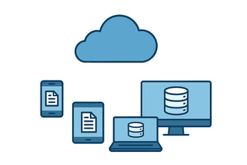 Aufkleber - Cloud computing vector concept. Data storage and synchronization between devices. Smartphone, tablet, computer and laptop connected to a network. Information sharing and hosting.