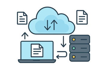 Aufkleber - Cloud computing web hosting concept. Database for documents and files on computer. Cloud storage for upload and download data. Backup concept and digital service technology.