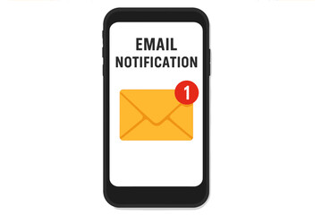 Fototapete - New email notification on smartphone screen. Unread message alert in mail application. Mobile phone with one new letter in inbox. Digital communication vector concept.