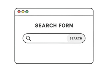 Fototapete - Modern Search Form UI Template for Websites, Minimal Browser Window, Magnifying Glass Icon, Flat Vector Illustration, Clean User Interface, Online Search Bar Design, Editable Isolated Layout