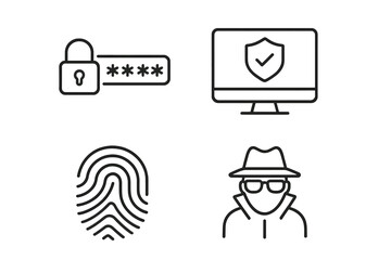 Poster - Cyber Security Line Icons Set – Password Protection, Security System, Fingerprint Authentication, Spy Agent, Computer Shield, Web and Mobile App Security