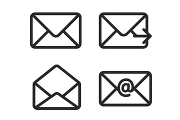 Poster - Email Envelope Icon Set. Outline Mail Symbols. Open and Closed Envelope, Sent Message, Email Notification, At Sign. Communication, Messaging, Web, App, Interface, Vector Illustration.