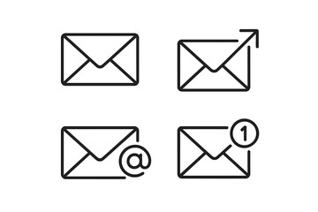 Fototapete - Email Envelope Icon Set. Line Art Vector. Mail Notification, Sent Message, Email Symbol, New Message Alert, Email Address, Communication, Web UI, Digital Correspondence, Black Outline