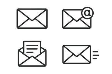 Poster - Email Envelope Icon Set. Mail Communication Symbols. Message Send, Receive, Open Letter, Email Notification. Vector Line Art Illustration. Outline Icons Isolated on White Background