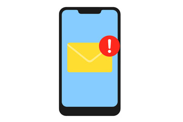 Poster - Smartphone email notification alert. New unread message envelope on mobile phone screen. Warning exclamation icon. Error, danger, urgent mail, notification concept. Vector illustration
