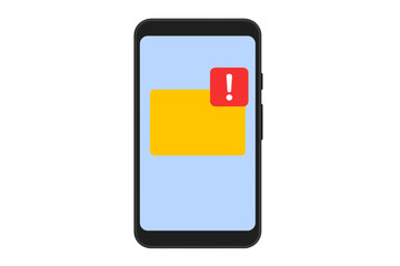 Poster - Smartphone email notification alert. New unread message on mobile phone screen. Exclamation warning sign for urgent email, danger, error, or important notice. Communication concept.