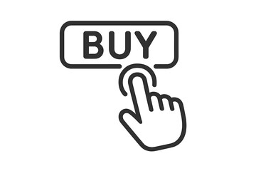 Poster - Buy Button Click Icon. Hand Cursor Pressing Buy Button. Online Shopping, E-commerce Purchase, Web Click Action, Digital Marketing, Website Interface, Vector Illustration