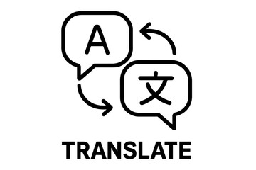 Poster - Language Translation Icon Vector. Speech Bubbles with Letter A and Chinese Character. Communication, Multilingual, Interpreter, Globalization, Translate Symbol, Black Line Art, Isolated Illustration