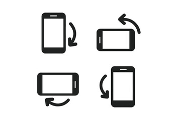 Fototapete - Mobile Phone Rotation Icon Set. Device Orientation Symbols. Rotate Smartphone Vector Illustration for App, Website, UI, UX. Screen Rotation, Portrait and Landscape Mode, Arrow Sign, Black Silhouette