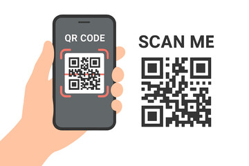 Poster - QR Code Scanning with Smartphone for Payment, E-Wallet, Cashless Transaction, Scan Me Icon, Mobile App, Web Promo, UI UX Design Concept