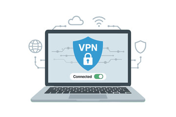 Aufkleber - VPN service secure connection on laptop. Virtual private network, cybersecurity, encrypted web traffic, data protection, internet privacy, online security software concept