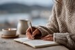 © Jane_S - Cozy writing moment with female hands in sweater journaling by candlelight