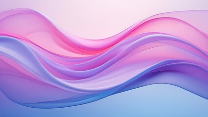 Poster - Abstract flow of transparent pink and purple waves on light background, Delicate gradient color wave shapes create a sense of motion and peace
