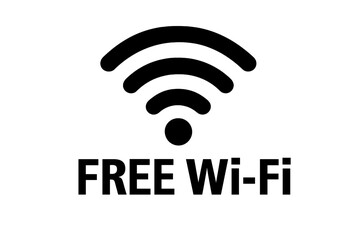 Aufkleber - Free Wi-Fi logo icon. Wireless internet connection sign. Public network hotspot symbol. Wifi zone access point signal. Digital communication technology vector illustration.
