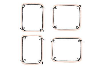Poster - Set of hand drawn doodle frames with pink background. Cute vector border templates for invitations, banners, social media posts, greeting cards, and quote boxes. Kawaii style.