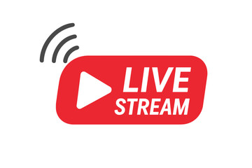 Poster - Live stream button icon. Online video streaming concept. Vector sign for broadcast, tv, news, sport, radio, webinar. Digital webcast or live event emblem with play symbol.
